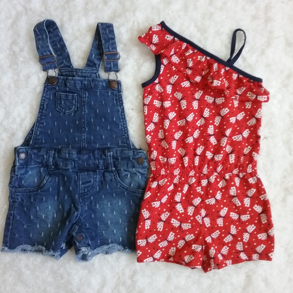 Girls Oshkosh Overall Shorts & Hethtex Romper